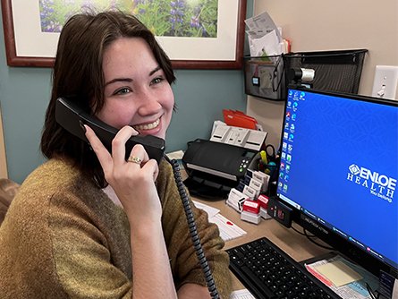 Caregiver answering a phone