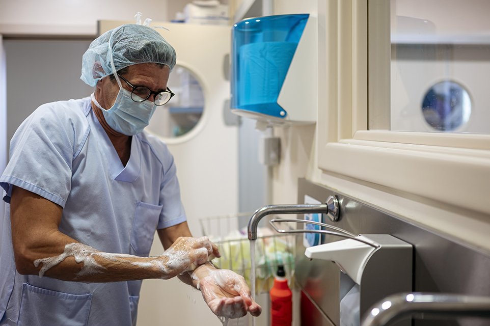 Physician washing hands