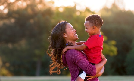 Mother and son in park