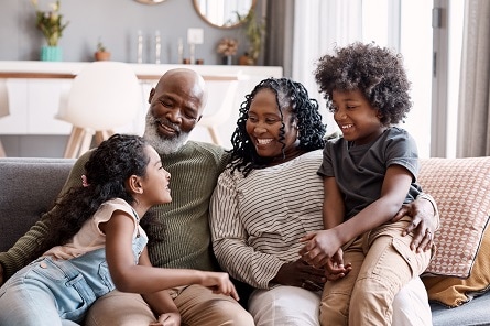 Happy family in living room