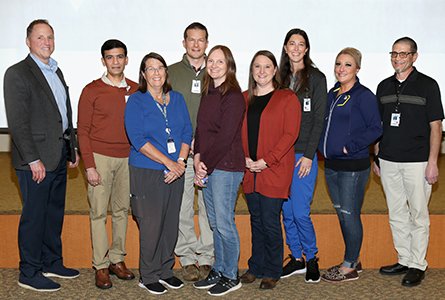 Stories of Excellence recipients Travis Breeding, Laura Greene, Ariel Hidalgo, Susan Hunt, Eric Lamb, Jake Miller, Vikram Podduturu, Cindy Rodondi and Divya Sreeramoju 