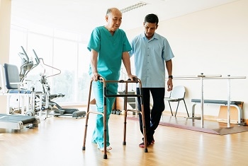 Physical therapy patient with caregiver