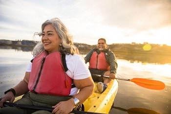 A man and a woman kayaking